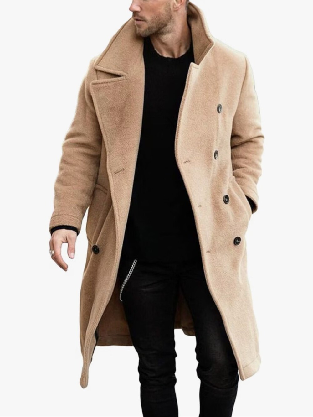 Mens Double Breasted Trench Coat Business Casual Winter Overcoats